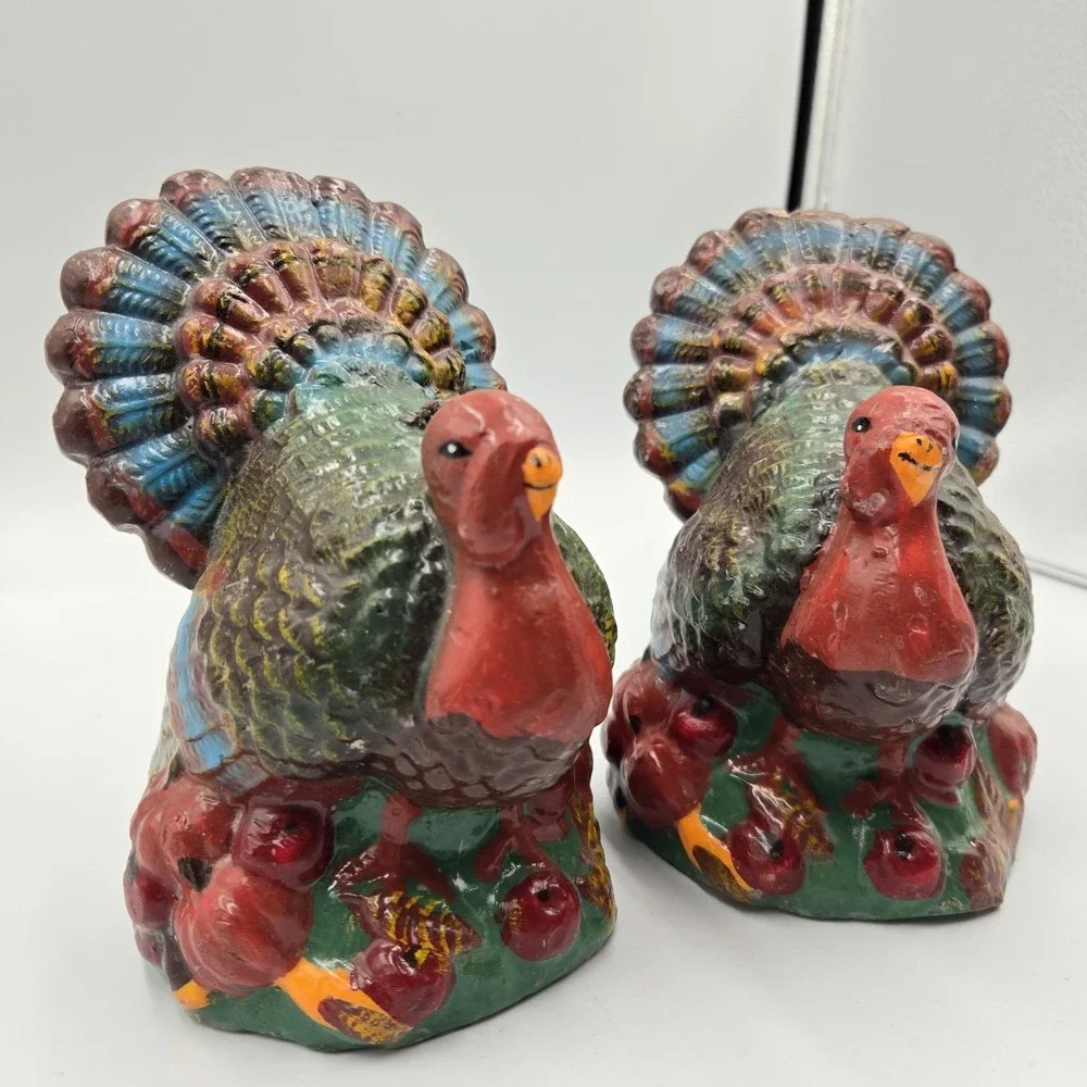Set Vintage New Nos Turkey Candles Thanksgiving Fall 1950s MCM Colorful Primitiv